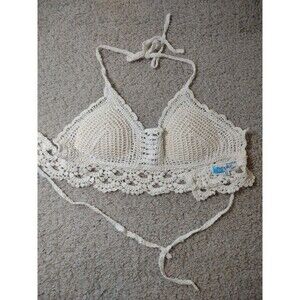 Rebellion Again Crochet Knit Cropped Hippie Size M Bikini Top